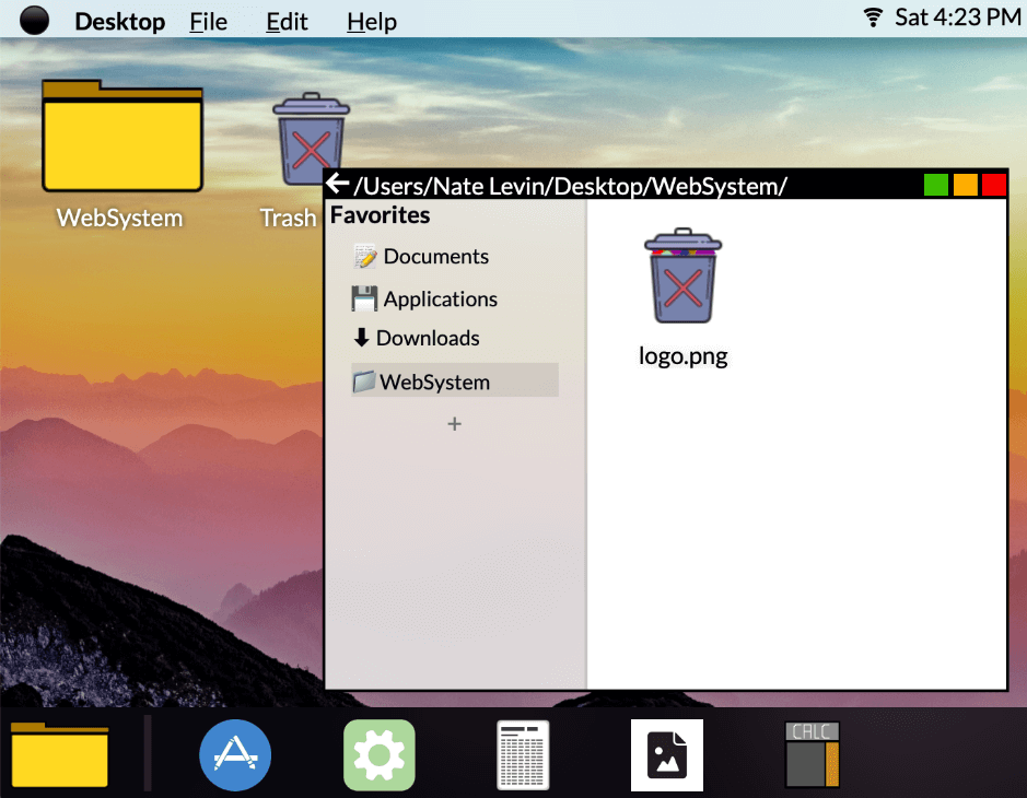 A screenshot of the websystem desktop.